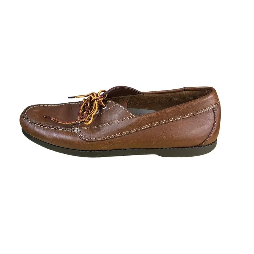 LL Bean Blucher Moc Brown Leather Boat Shoes Mens 11D Handsewn